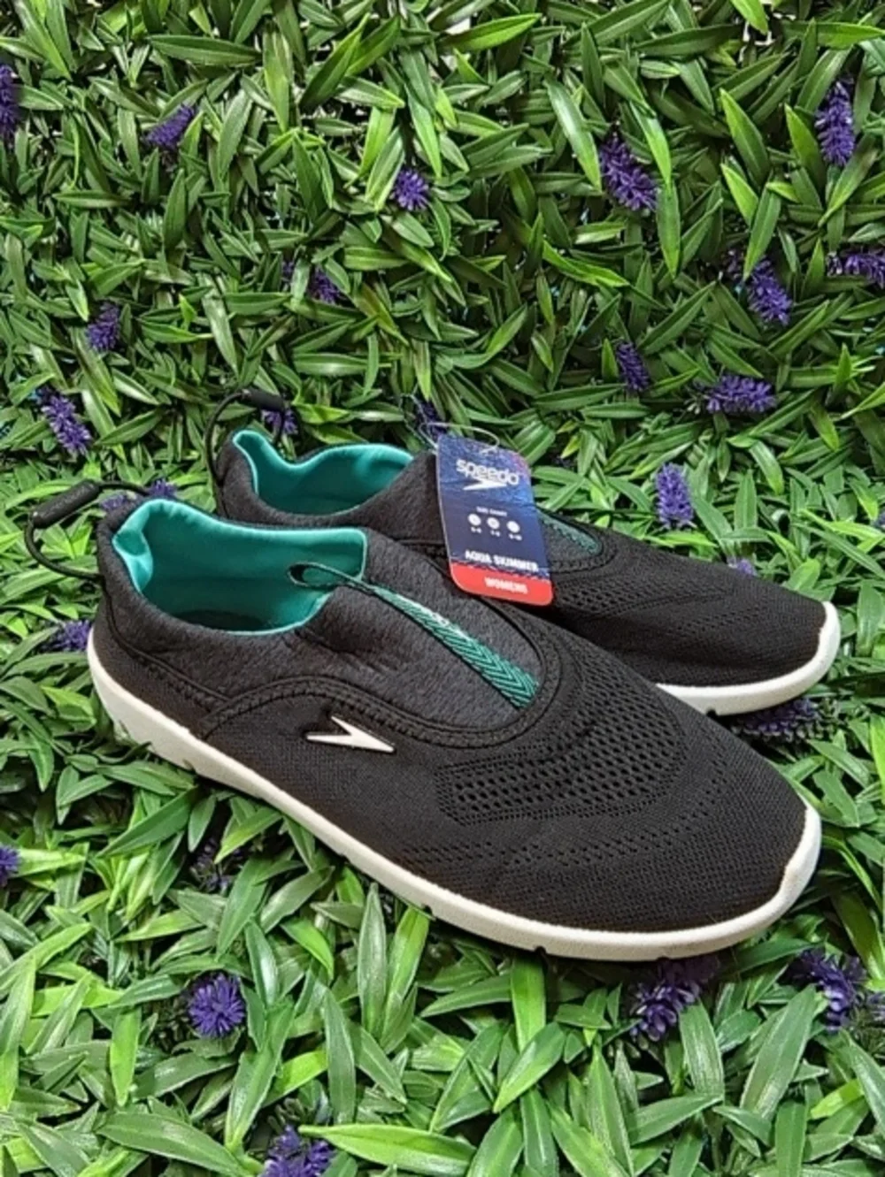 Speedo Women's Black Slip-On Aqua Water Shoes with Teal Interior
